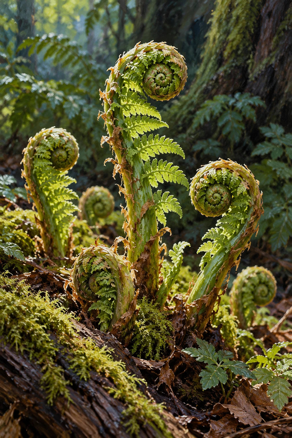 Completed Fern Fiddleheads Unfurling artwork on a clean white background