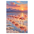 Flamingos on a Salt Flat at Sunset completed artwork on a clean white background