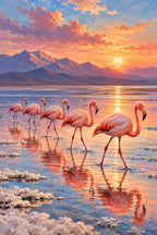Original Flamingos on a Salt Flat at Sunset artwork for the paint by numbers kit