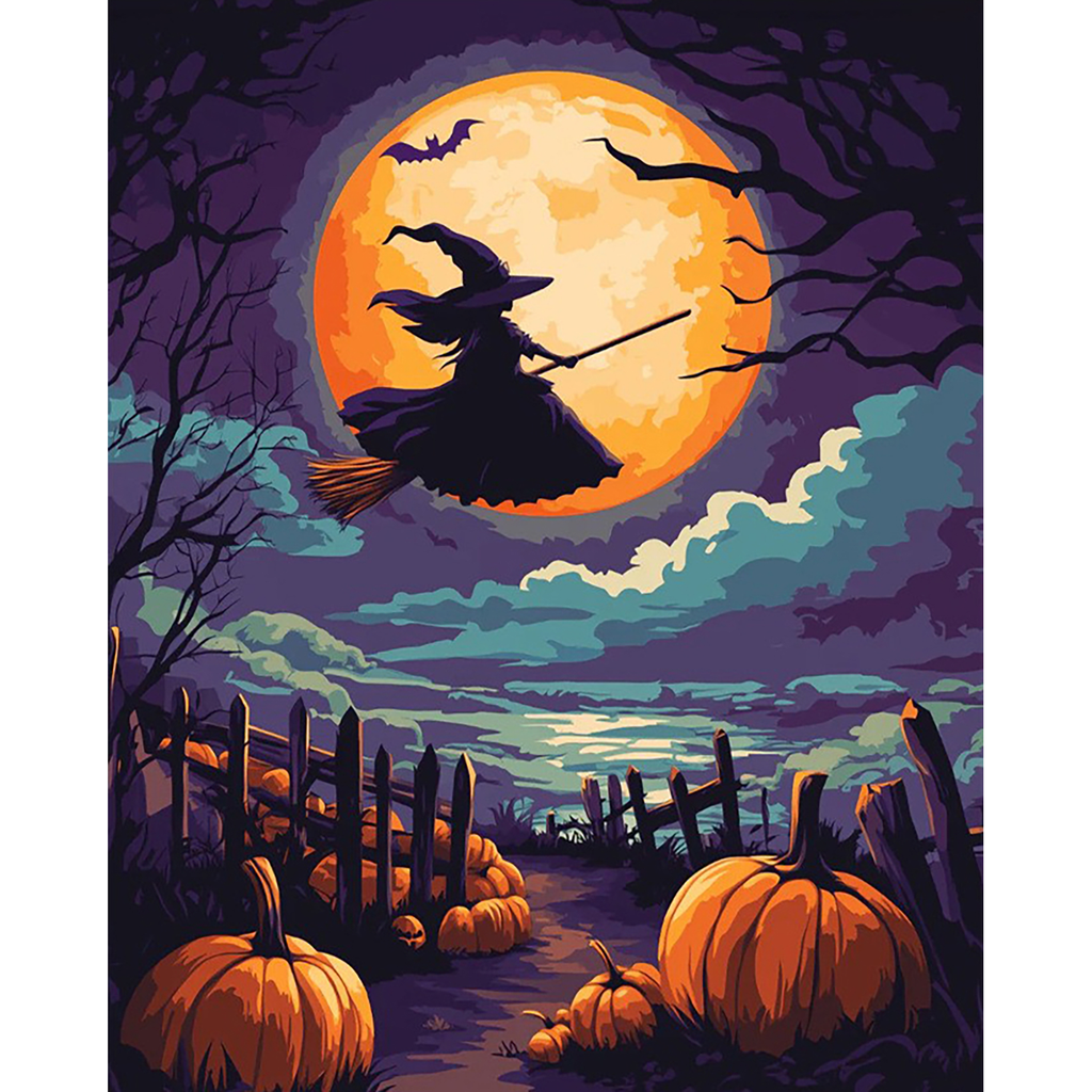 Flight of the Harvest Witch paint by numbers original artwork
