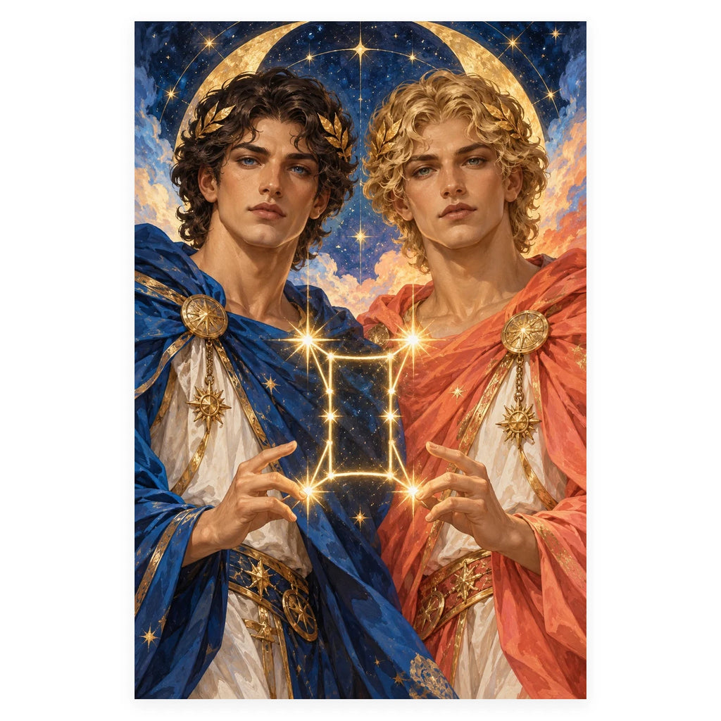 Complete original Gemini Twin Brothers Constellation artwork centered on a white 1:1 background with the original proportions preserved.