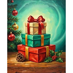 Gifts Beneath the Evergreen paint by numbers original artwork