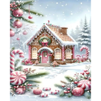 Gingerbread Christmas Cottage paint by numbers completed artwork on a clean white background