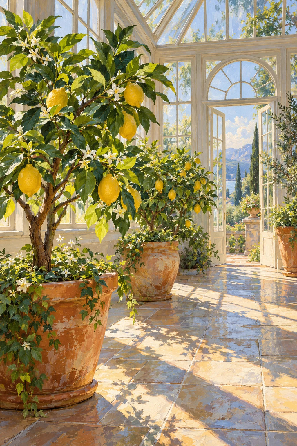 Completed Glasshouse Citrus Saplings artwork on a clean white background