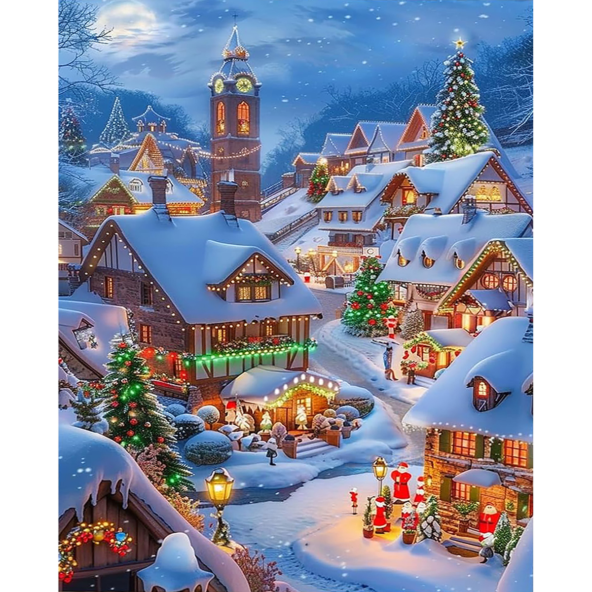 Glow Over the Snowy Village paint by numbers original artwork