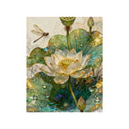 Gold Green Lotus and Dragonfly completed original artwork on a clean white background