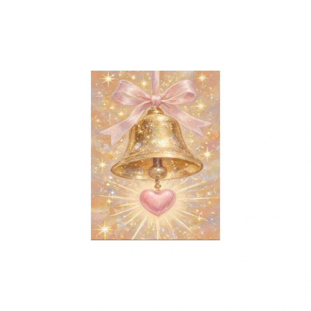 Golden Bell with Pink Heart completed original artwork on a clean white background