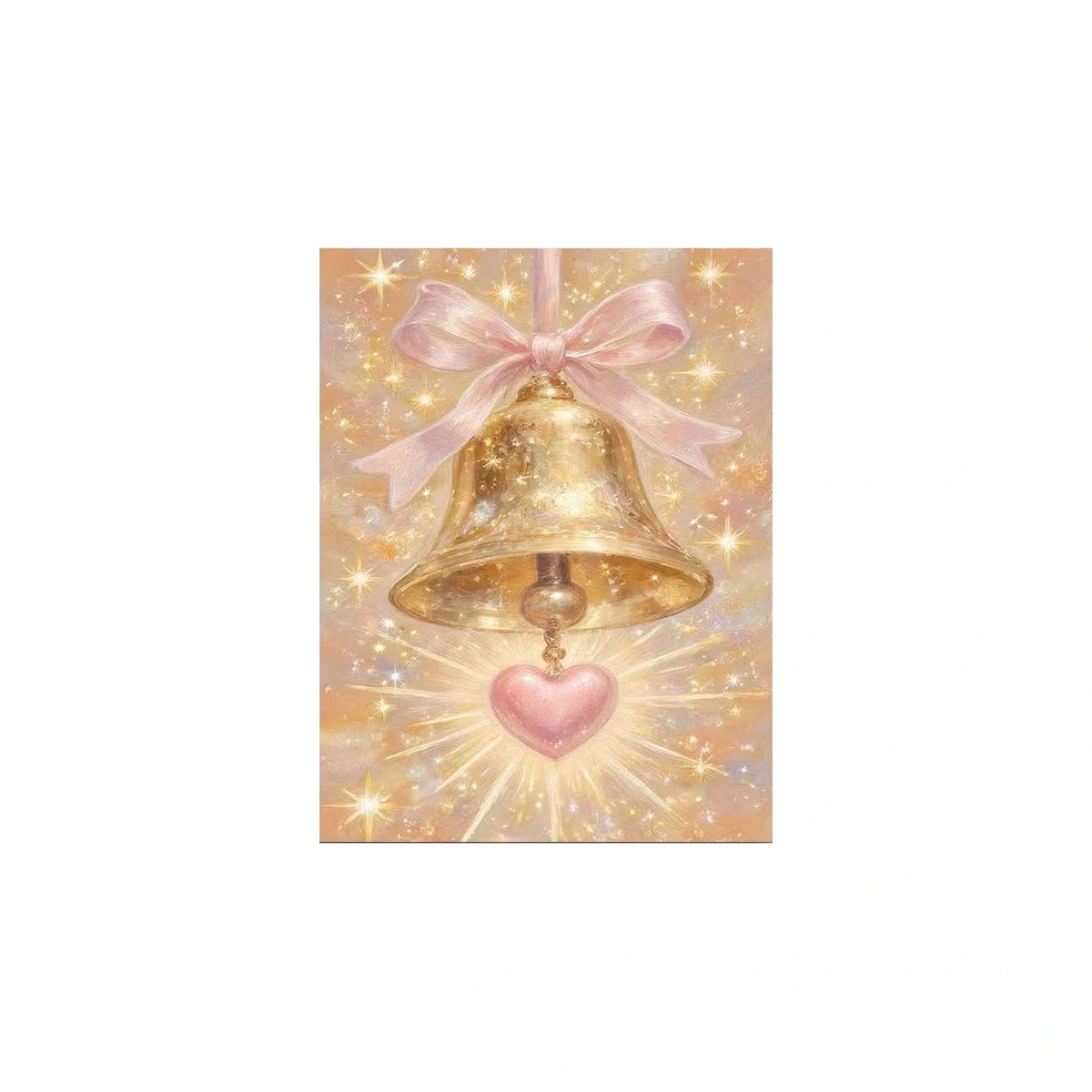 Golden Bell with Pink Heart completed original artwork on a clean white background