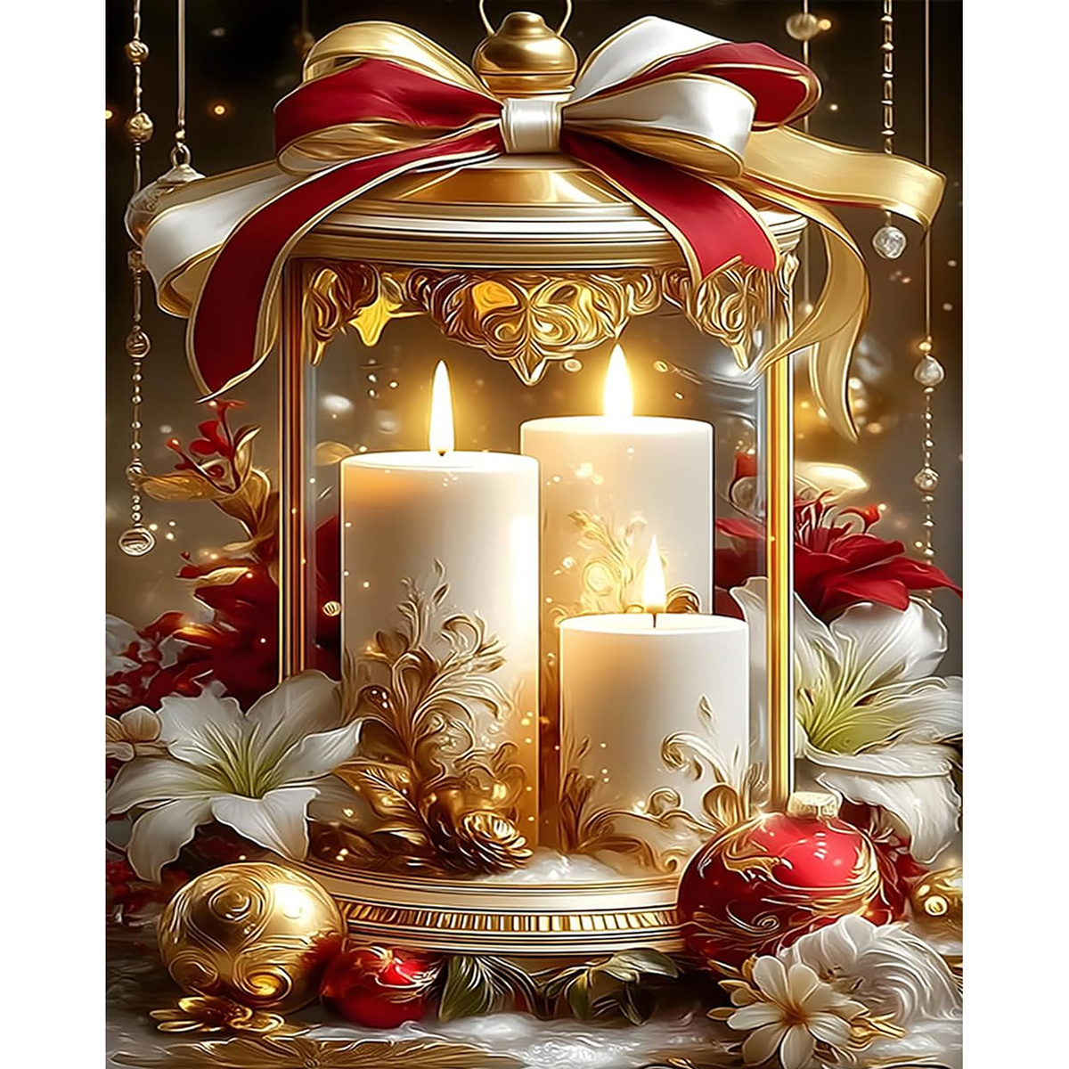 Golden Lantern Christmas Candle paint by numbers original artwork