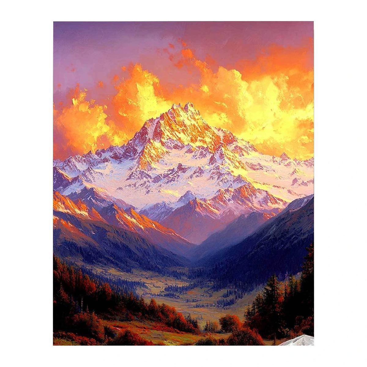 Golden Sunrise Mountain Range completed original artwork on a clean white background