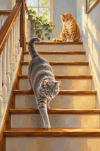 Original Grey Cat and Orange Cat on a Staircase artwork for the paint by numbers kit