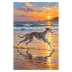 Greyhound Running on a Beach at Sunset completed artwork on a clean white background
