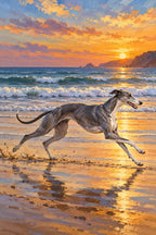 Original Greyhound Running on a Beach at Sunset artwork for the paint by numbers kit