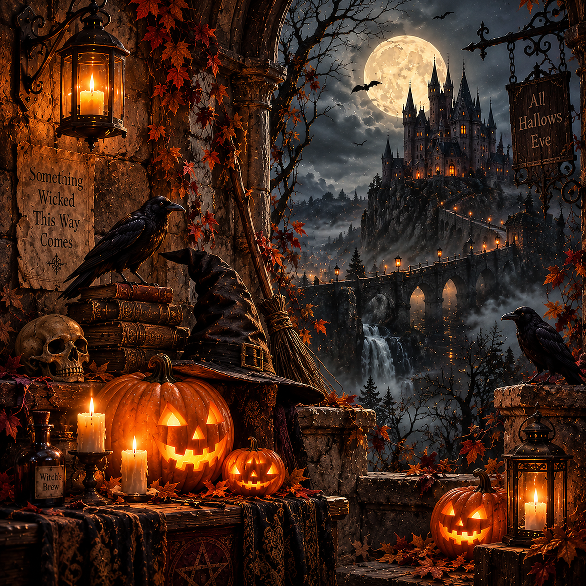 Halloween Eve at the Haunted Castle paint by numbers original artwork