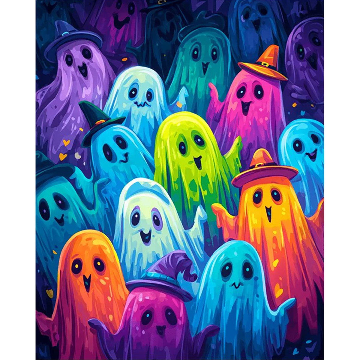 Halloween Ghost Parade paint by numbers original artwork