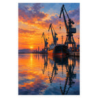 Harbor Crane Evening Reflection completed artwork on a clean white background