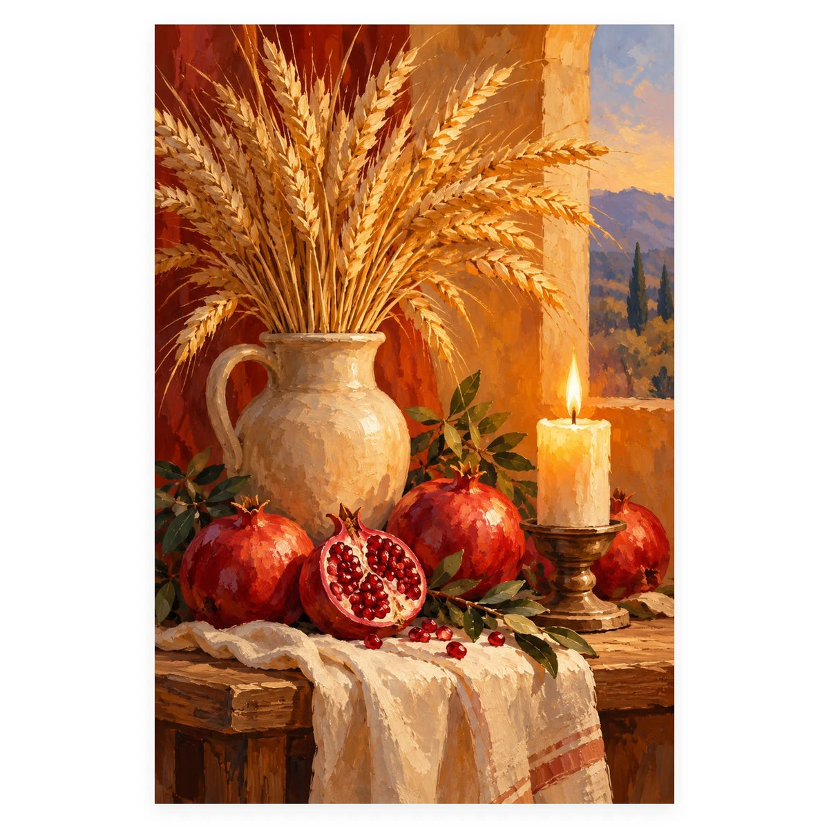 Harvest Table Pomegranates and Wheat Paint by Numbers Kit completed artwork on a clean white background.