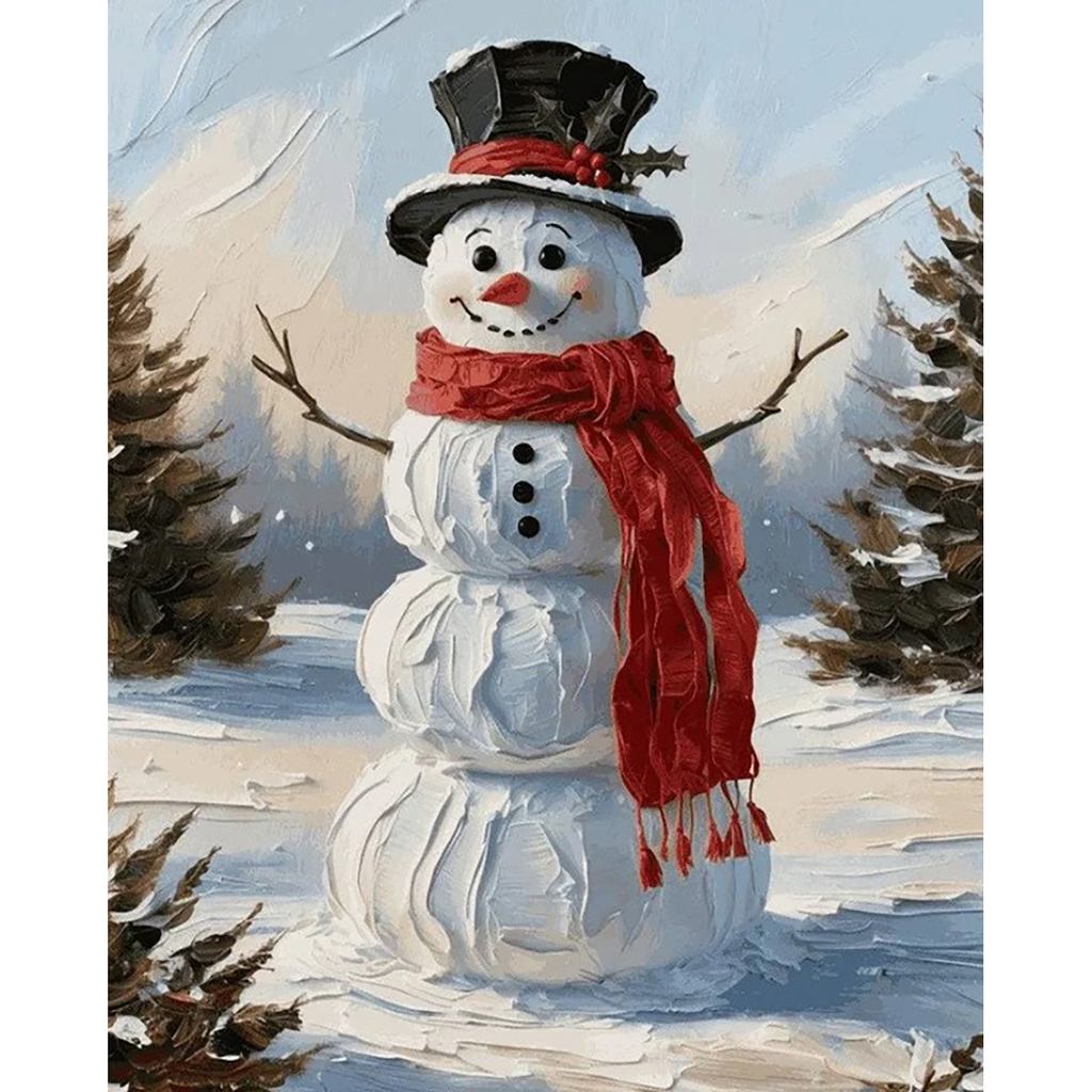 Holly Hat Snowman paint by numbers original artwork