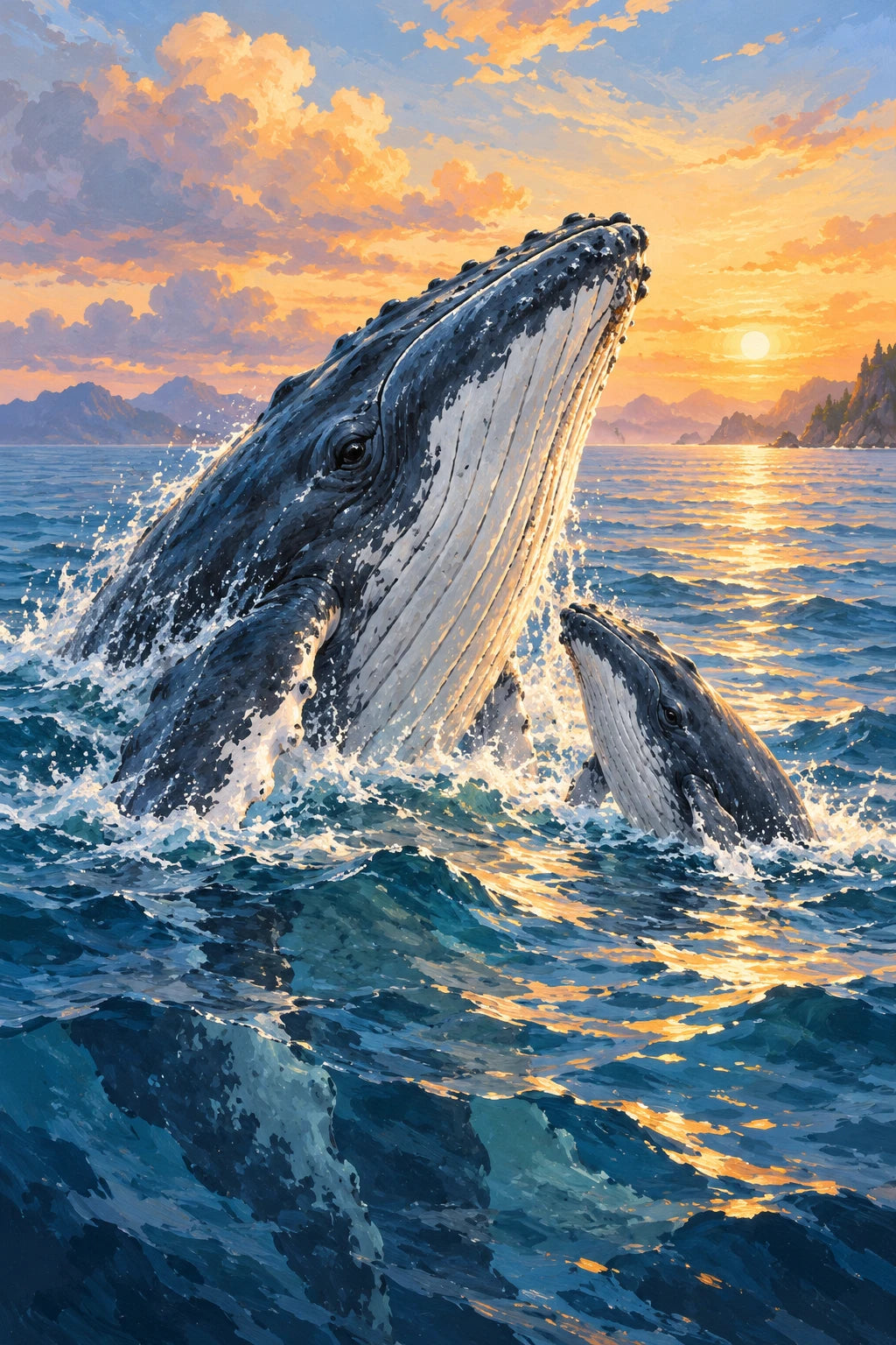 Original Humpback Whale Calf Surfacing artwork for the paint by numbers kit