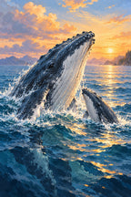 Original Humpback Whale Calf Surfacing artwork for the paint by numbers kit