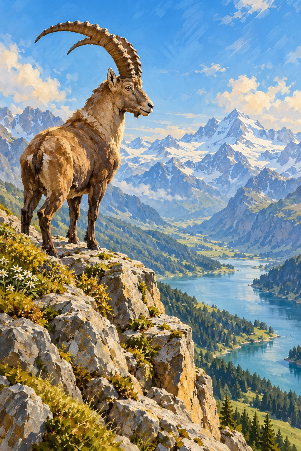 Original Ibex on an Alpine Cliff artwork for the paint by numbers kit