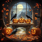 Jack O Lantern Gathering paint by numbers original artwork