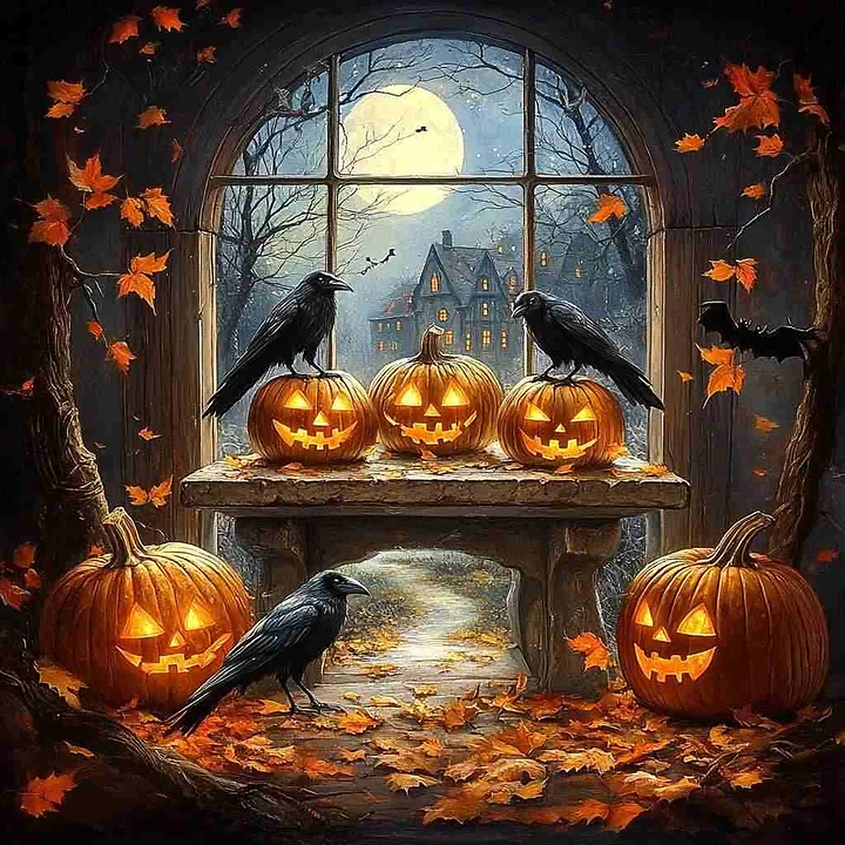 Jack O Lantern Gathering paint by numbers original artwork