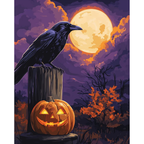 Jack O Lantern and Raven Vigil paint by numbers original artwork