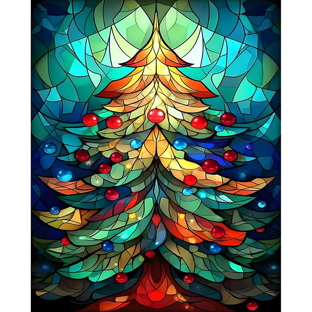 Jewel Toned Christmas Tree paint by numbers original artwork