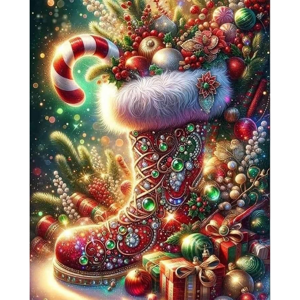 Jeweled Christmas Stocking paint by numbers original artwork