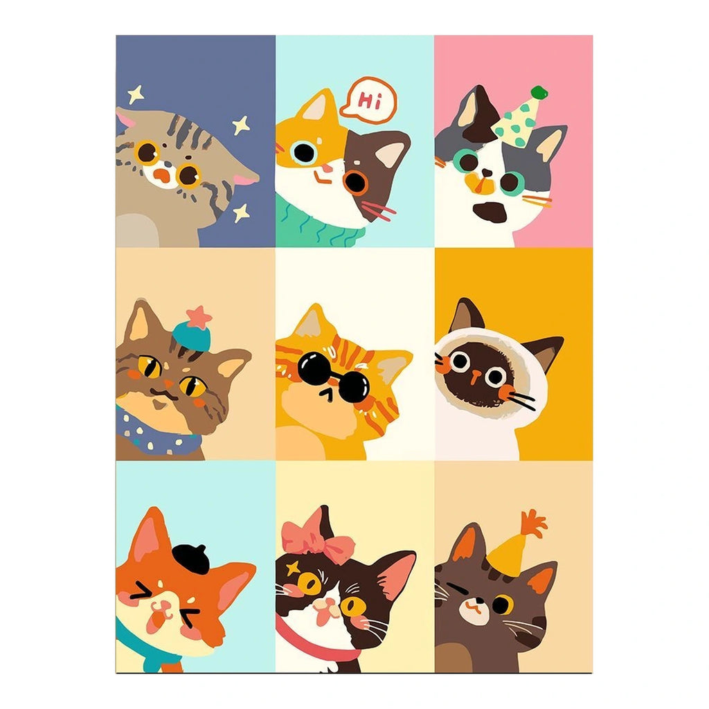 Kawaii Cat Face Collage completed original artwork on a clean white background