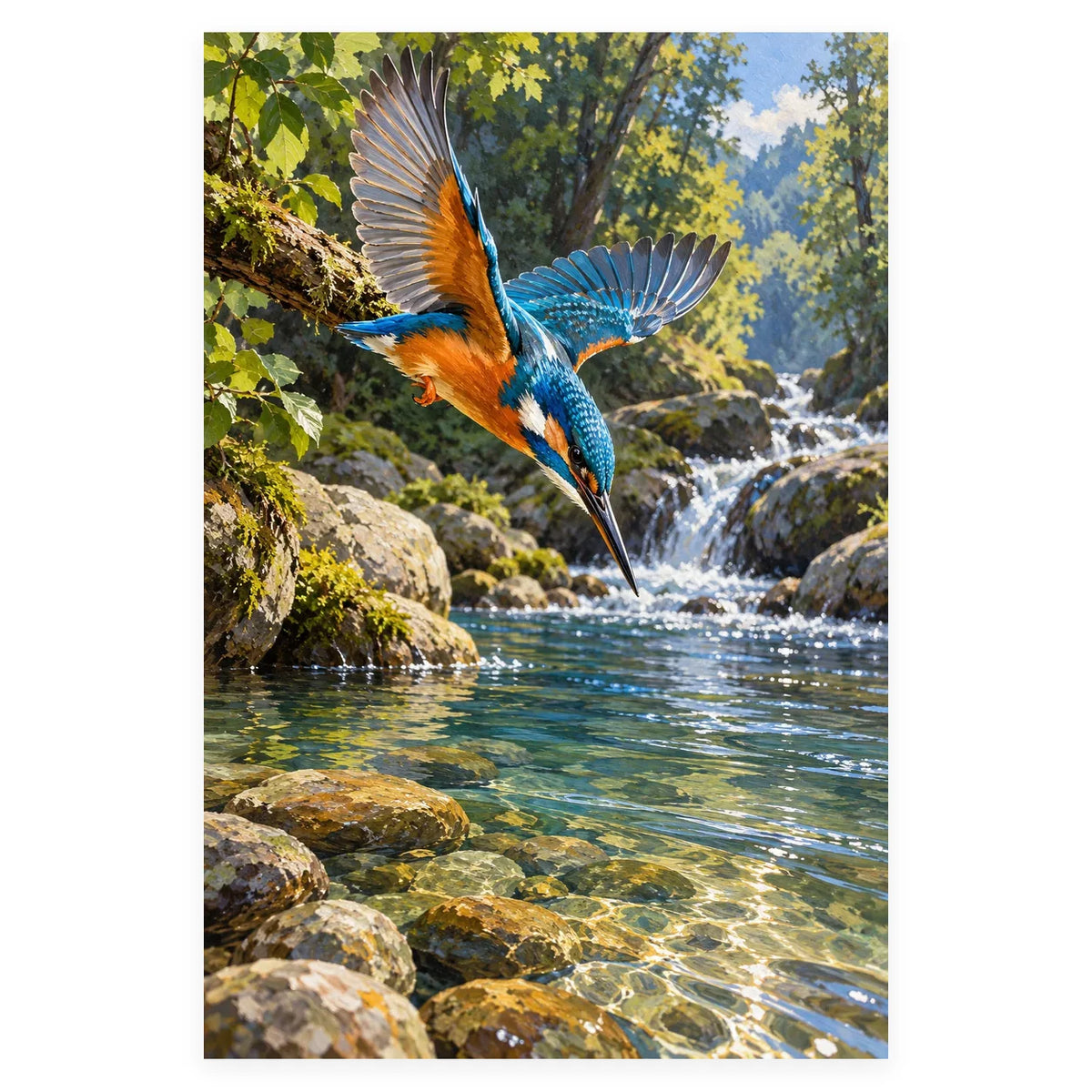 Kingfisher over a Clear Creek completed artwork on a clean white background