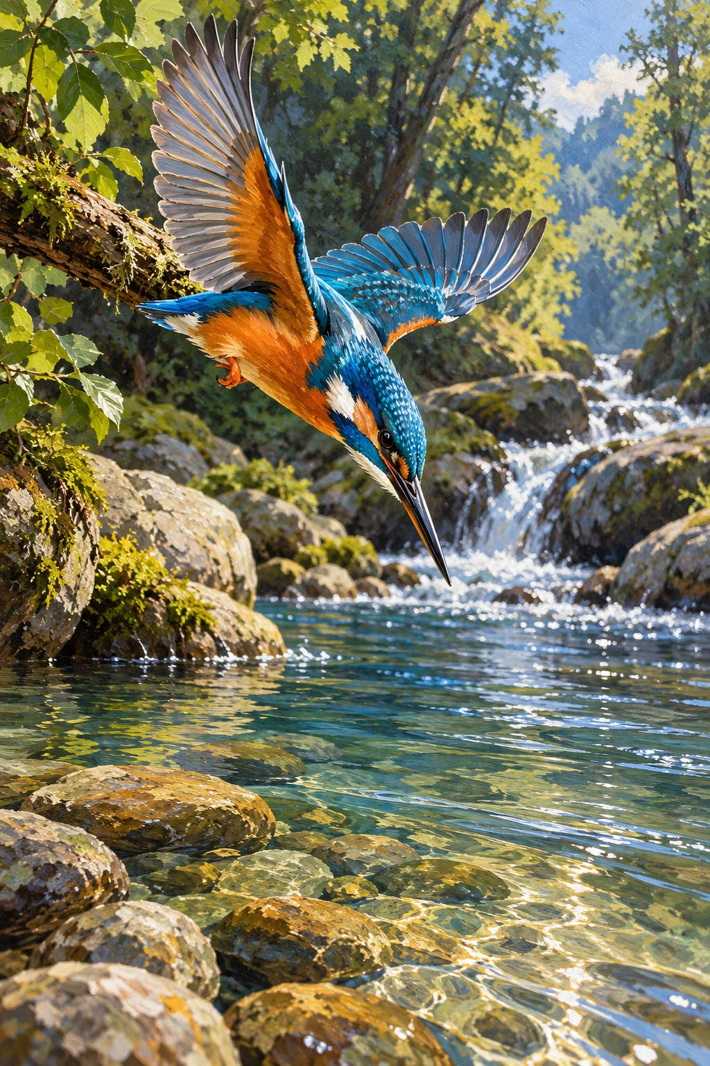 Original Kingfisher over a Clear Creek artwork for the paint by numbers kit