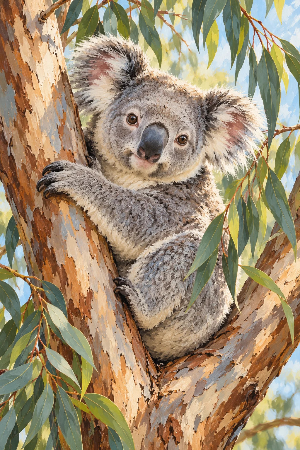 Original Koala in a Eucalyptus Tree artwork for the paint by numbers kit