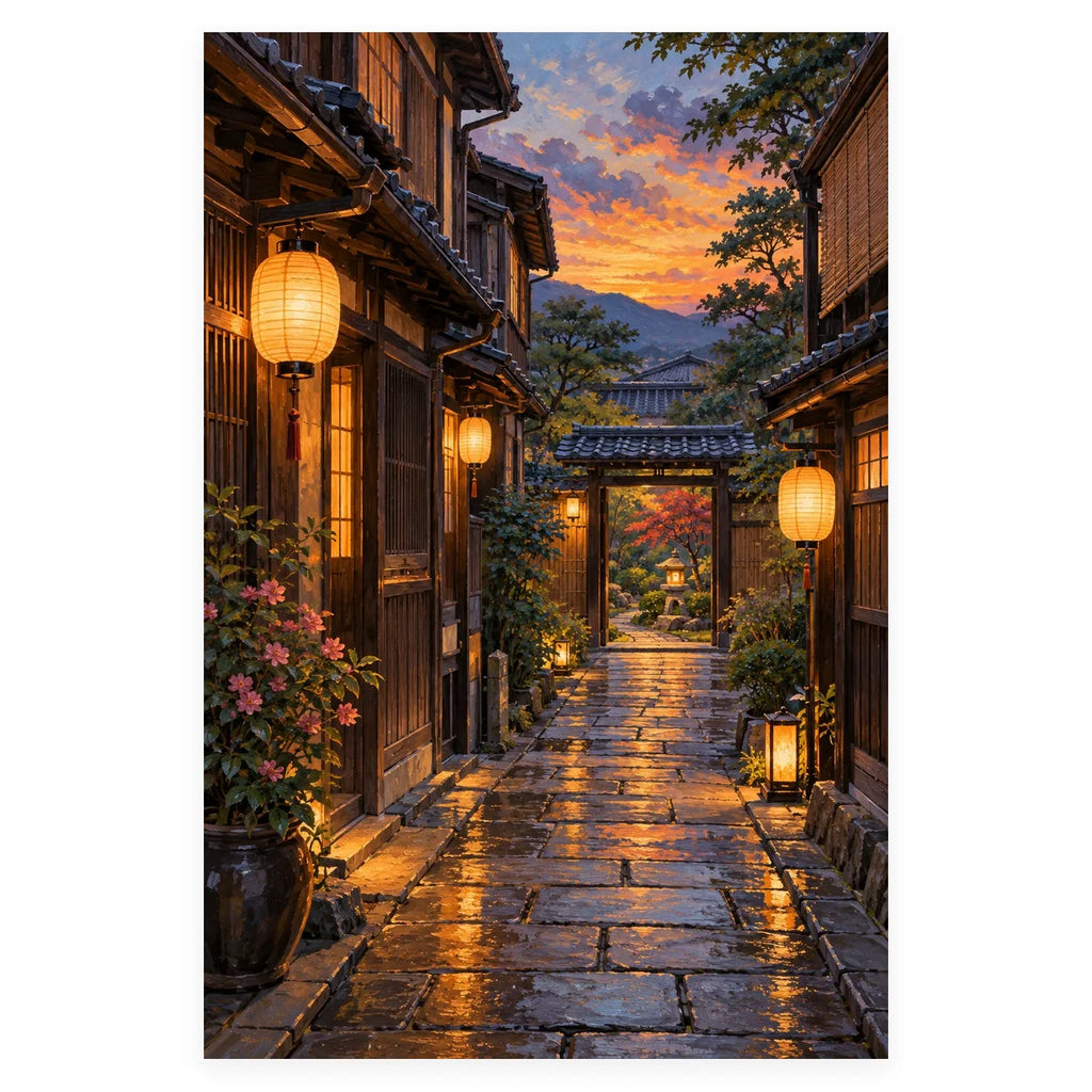 Kyoto Wooden Machiya Lanterns completed artwork on a clean white background