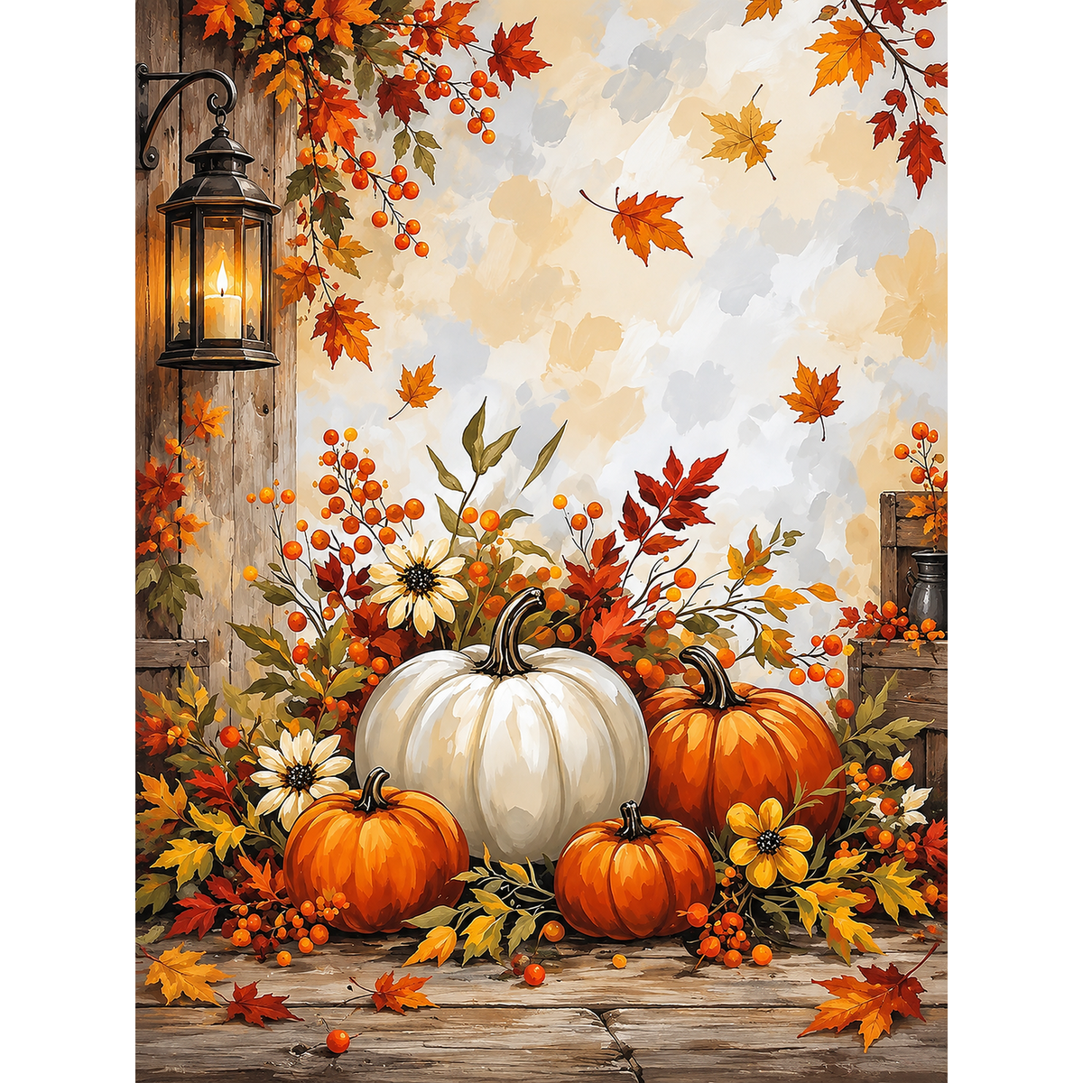 Lantern Light and Autumn Bounty paint by numbers original artwork