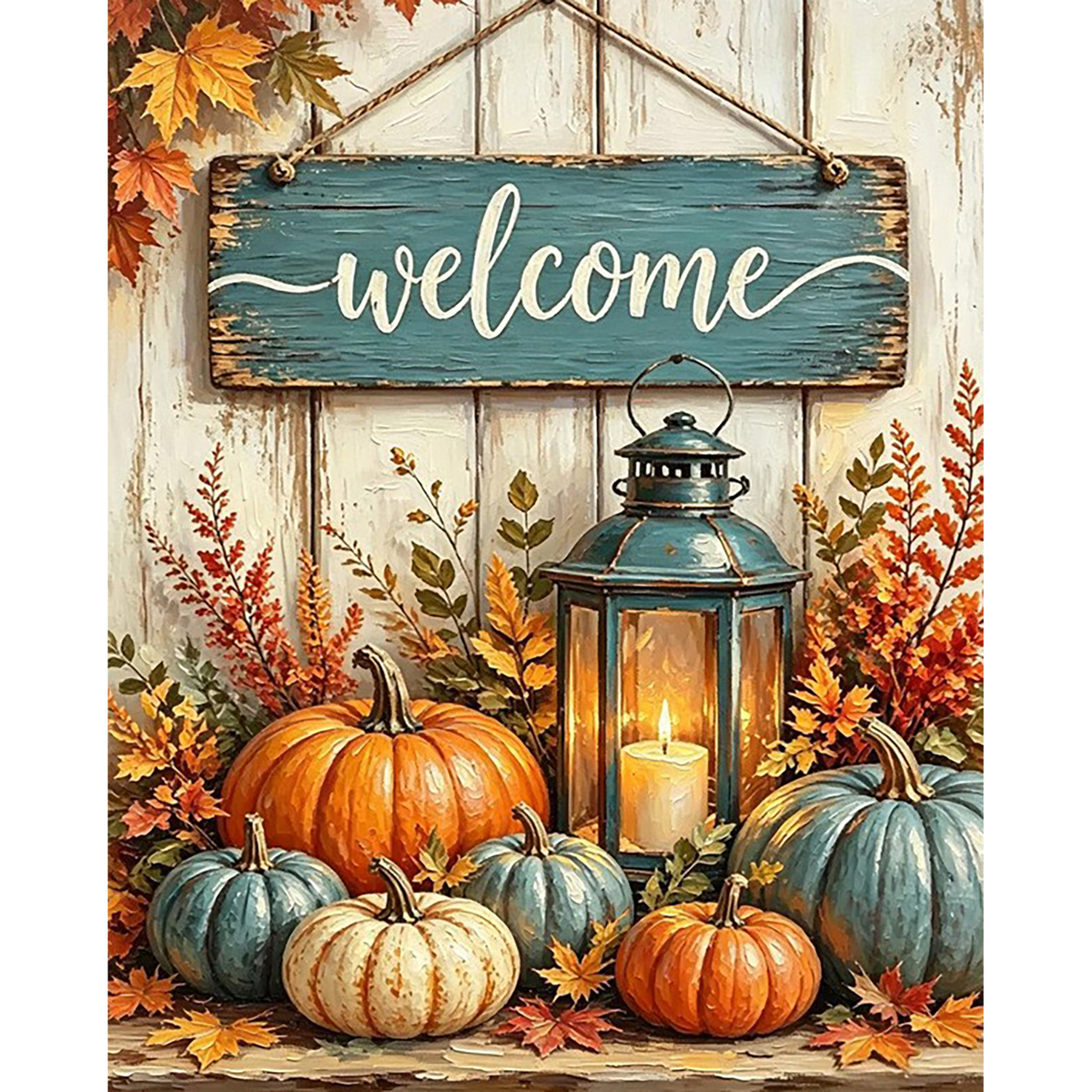 Lantern Light on an Autumn Table paint by numbers original artwork