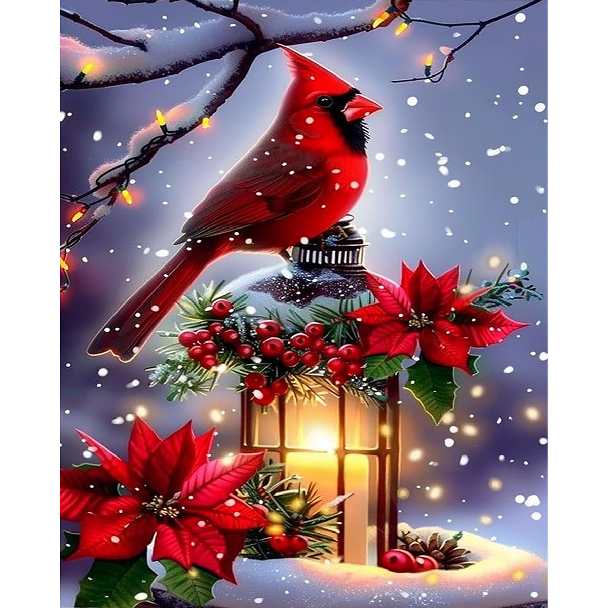 Lantern Snowfall Cardinal paint by numbers original artwork