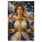 Complete original Libra Woman with Celestial Scales artwork centered on a white 1:1 background with the original proportions preserved.