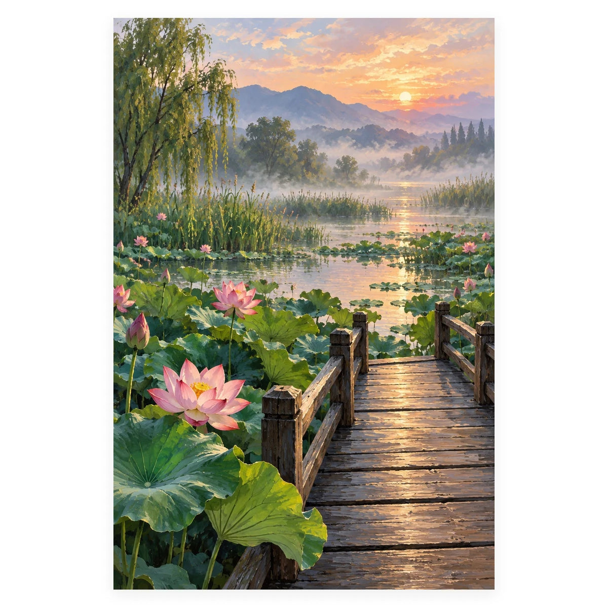 Lotus Pond Morning Mist completed artwork on a clean white background