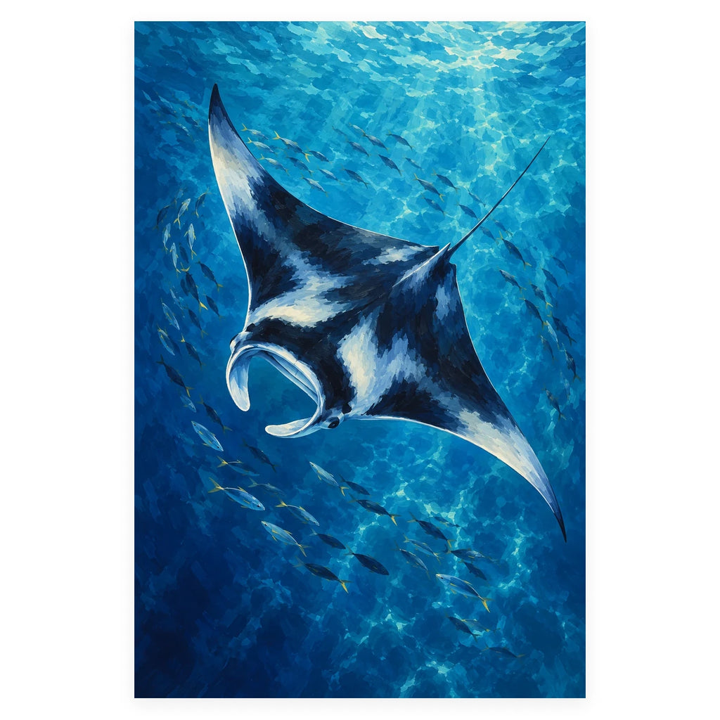 Manta Ray in Blue Water completed artwork on a clean white background