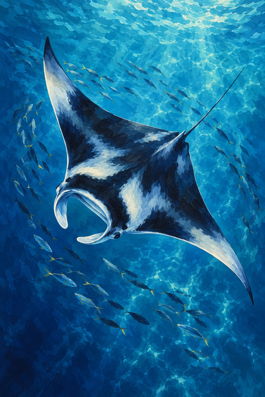 Original Manta Ray in Blue Water artwork for the paint by numbers kit