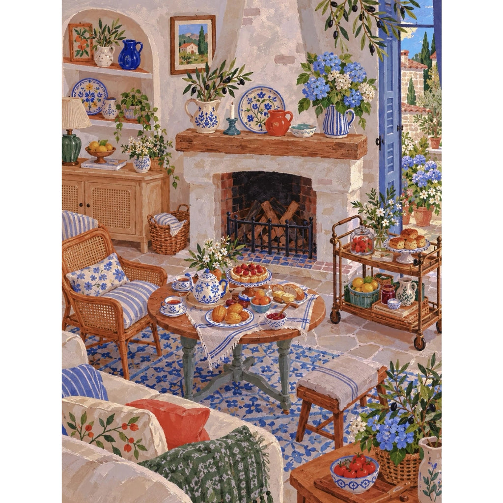 Original Mediterranean Hydrangea Fireplace and Tea Cart paint by numbers artwork