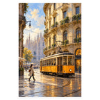 Milan Tram Corner Evening completed artwork on a clean white background