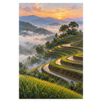 Mist Over Rice Terraces completed artwork on a clean white background