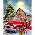 Moonlit Christmas Arrival Red Truck paint by numbers original artwork