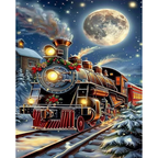 Moonlit Christmas Express Train paint by numbers original artwork