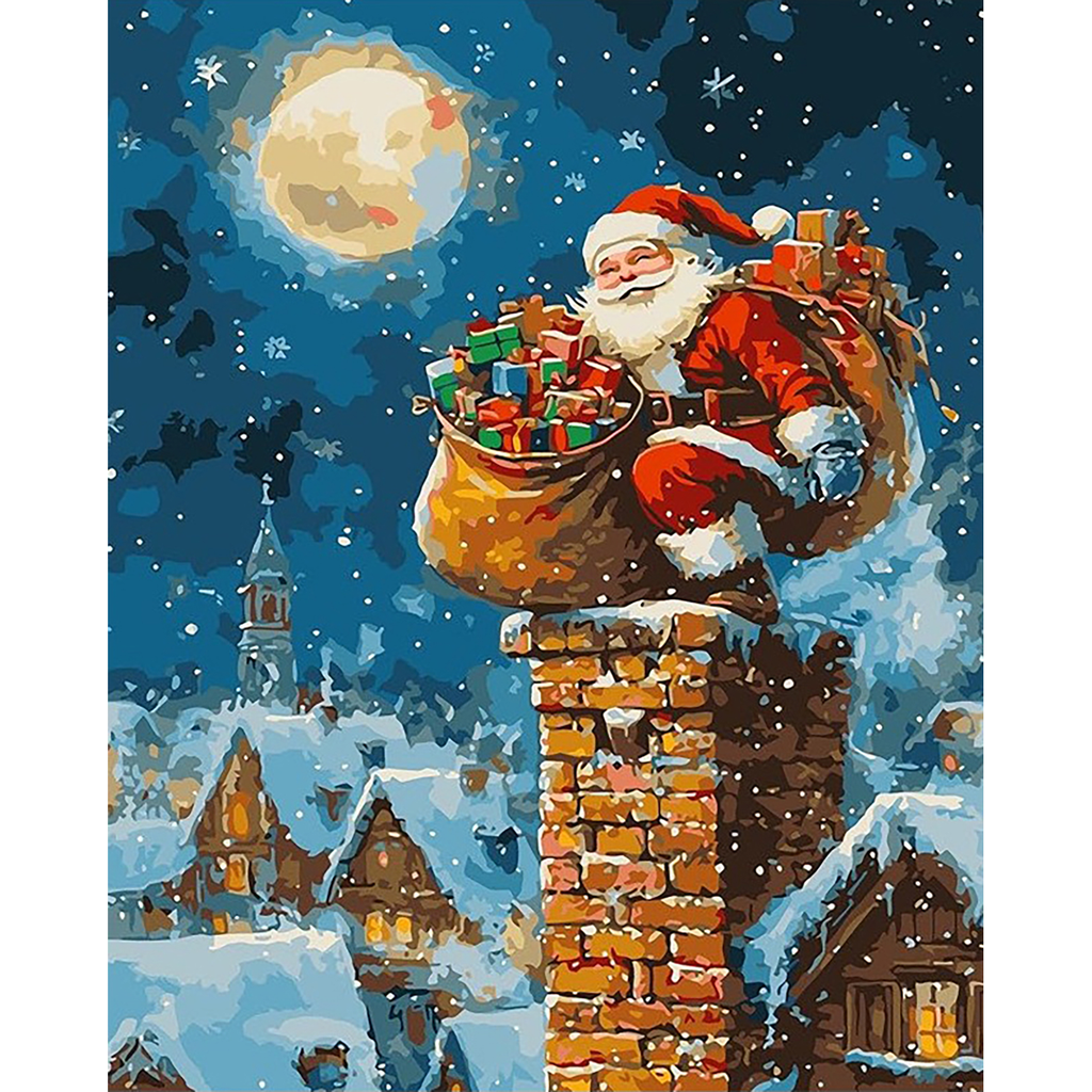 Moonlit Santa Delivery paint by numbers completed artwork on a clean white background