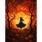 Moonlit Witch Among Pumpkins paint by numbers original artwork