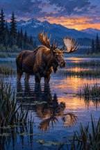 Original Moose in a Wetland at Blue Hour artwork for the paint by numbers kit